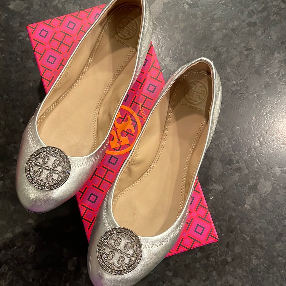 Tory Burch Liana Ballet Flat-Metallic Napa Leather 8.5m